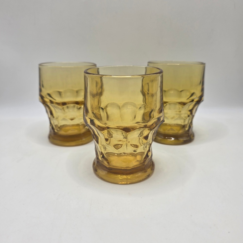 Vintage Amber Glass Tumblers Set of 3 Amber Mid Century Retro Juice Rocks Cups